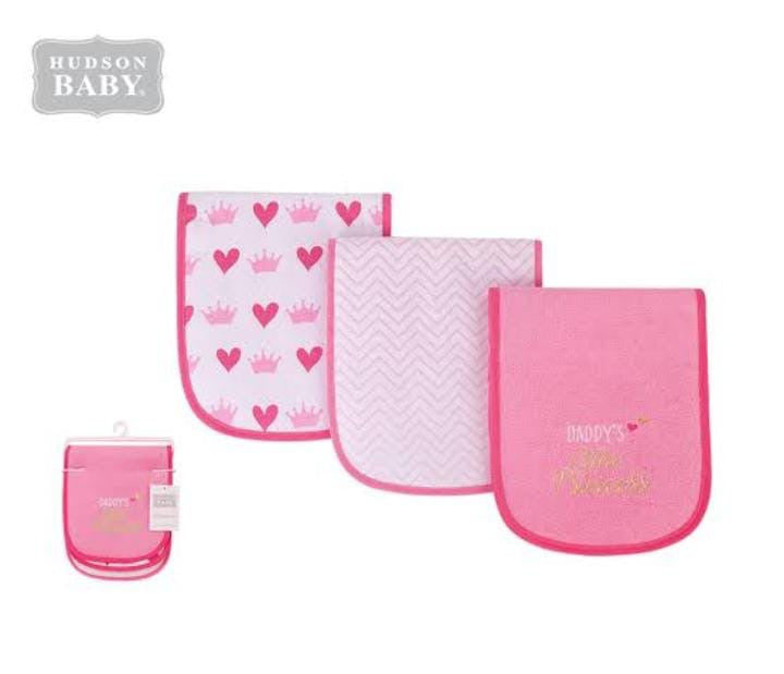 Hudson Baby 3-piece burp cloth in pink