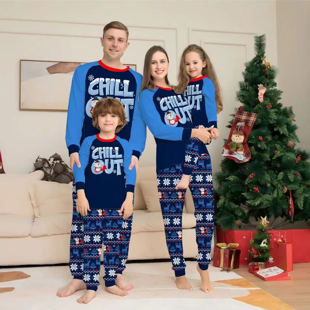 Blue Matching Multi-print Christmas Pyjama Sets