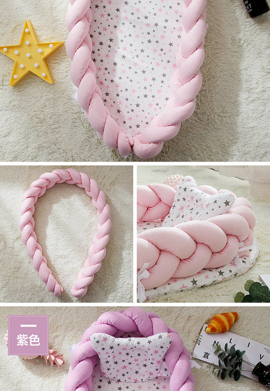 Baby portable travel nest bed with braided bumper
