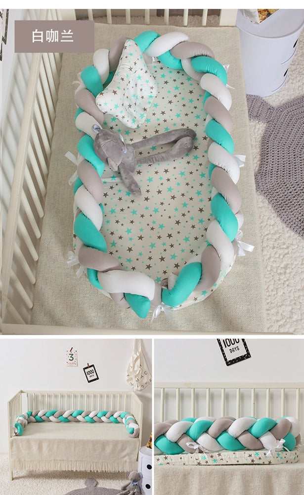 Baby portable travel nest bed with braided bumper