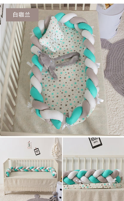 Baby portable travel nest bed with braided bumper