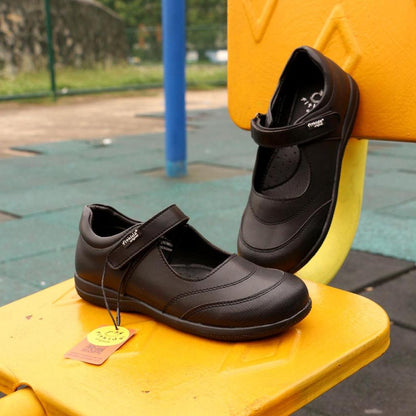 Fitkids Black Velcro-Strap Girls' School Shoes