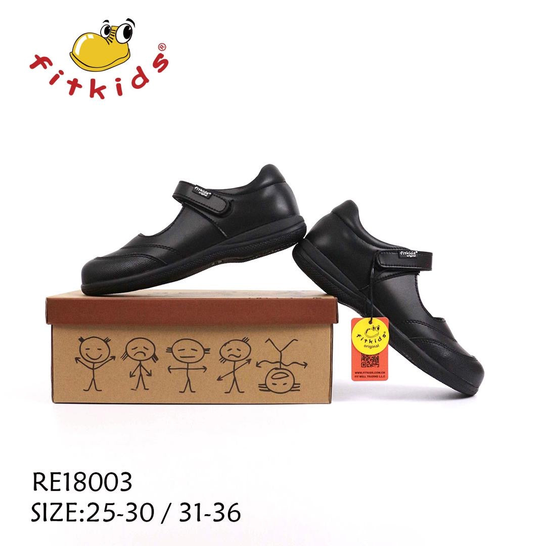 Fitkids Black Velcro-Strap Girls' School Shoes