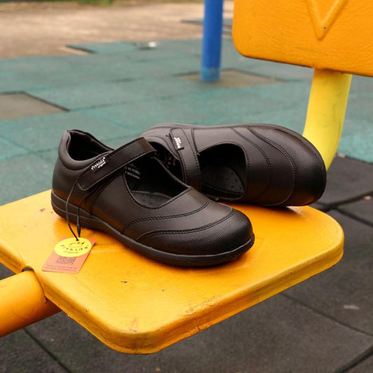Fitkids Black Velcro-Strap Girls' School Shoes