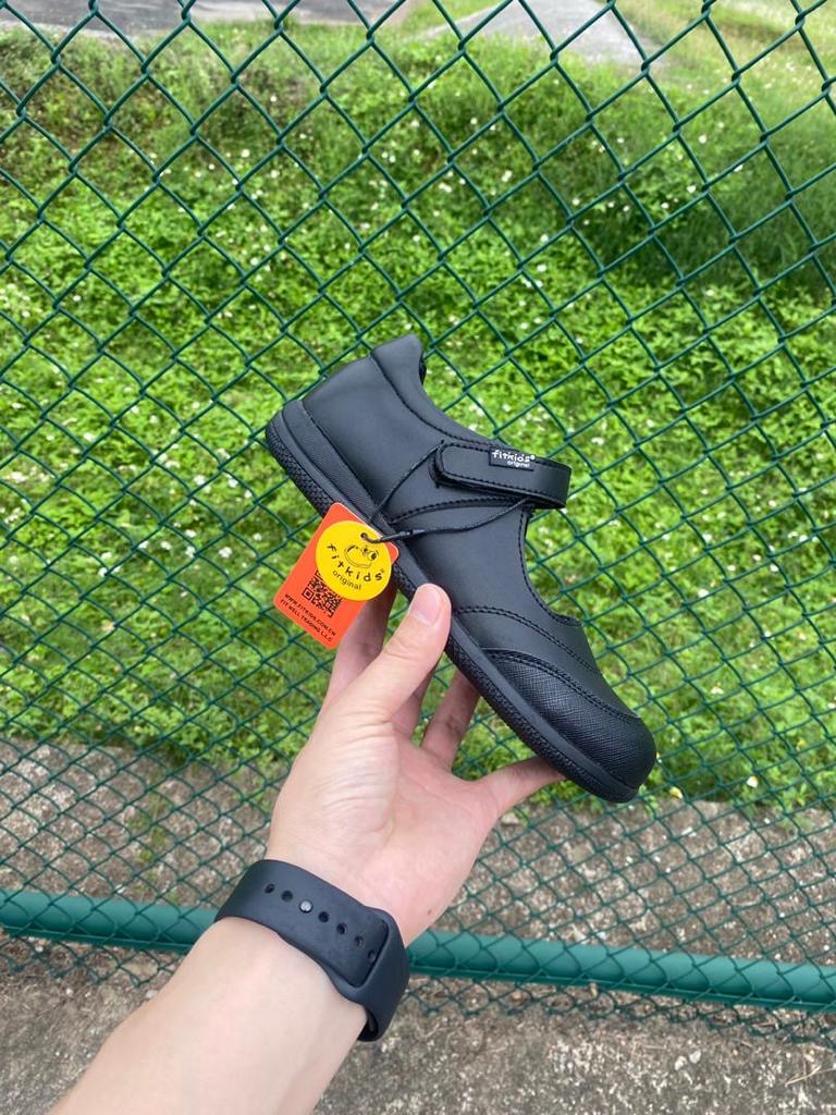 Fitkids Black Velcro-Strap Girls' School Shoes