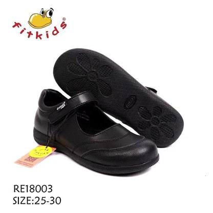 Fitkids Black Velcro-Strap Girls' School Shoes
