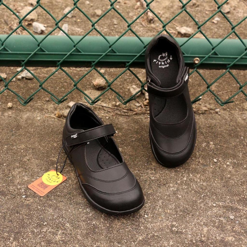 Fitkids Black Velcro-Strap Girls' School Shoes