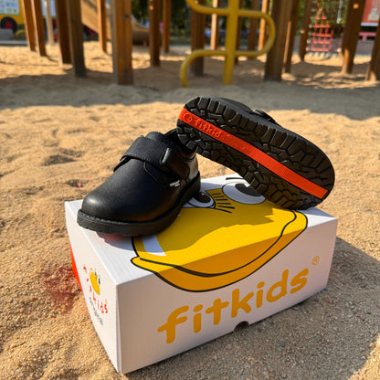 Fitkids Black Velcro-Strap Boys' School Shoes