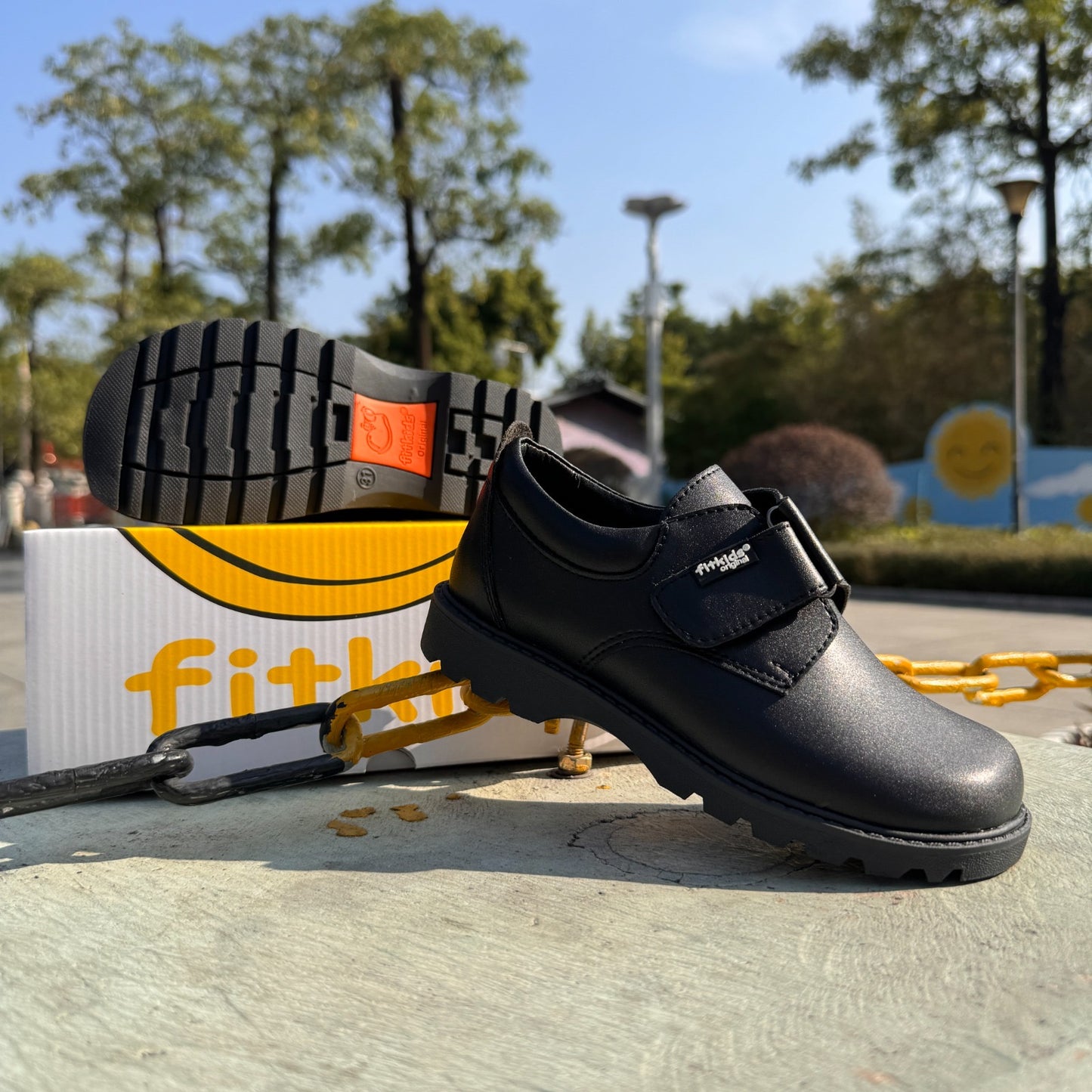 Fitkids Black Velcro-Strap Boys' School Shoes