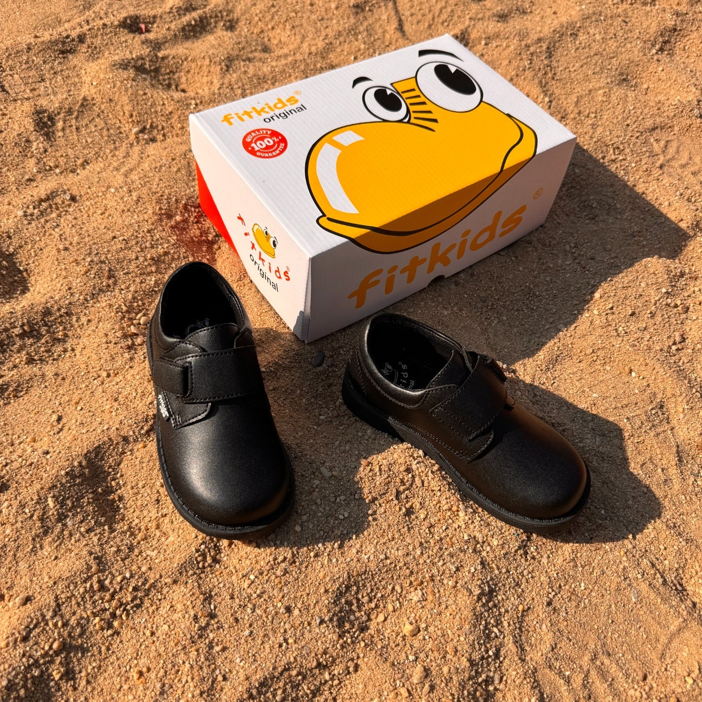 Fitkids Black Velcro-Strap Boys' School Shoes