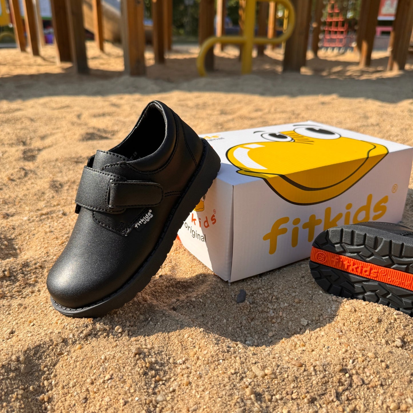 Fitkids Black Velcro-Strap Boys' School Shoes