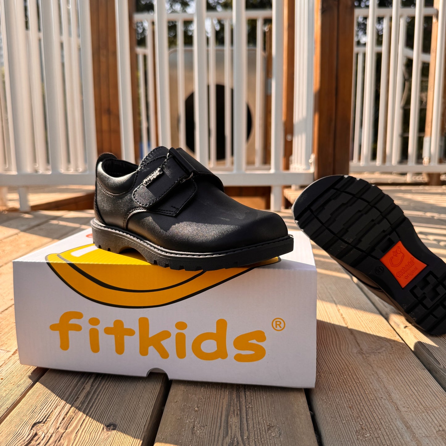 Fitkids Black Velcro-Strap Boys' School Shoes