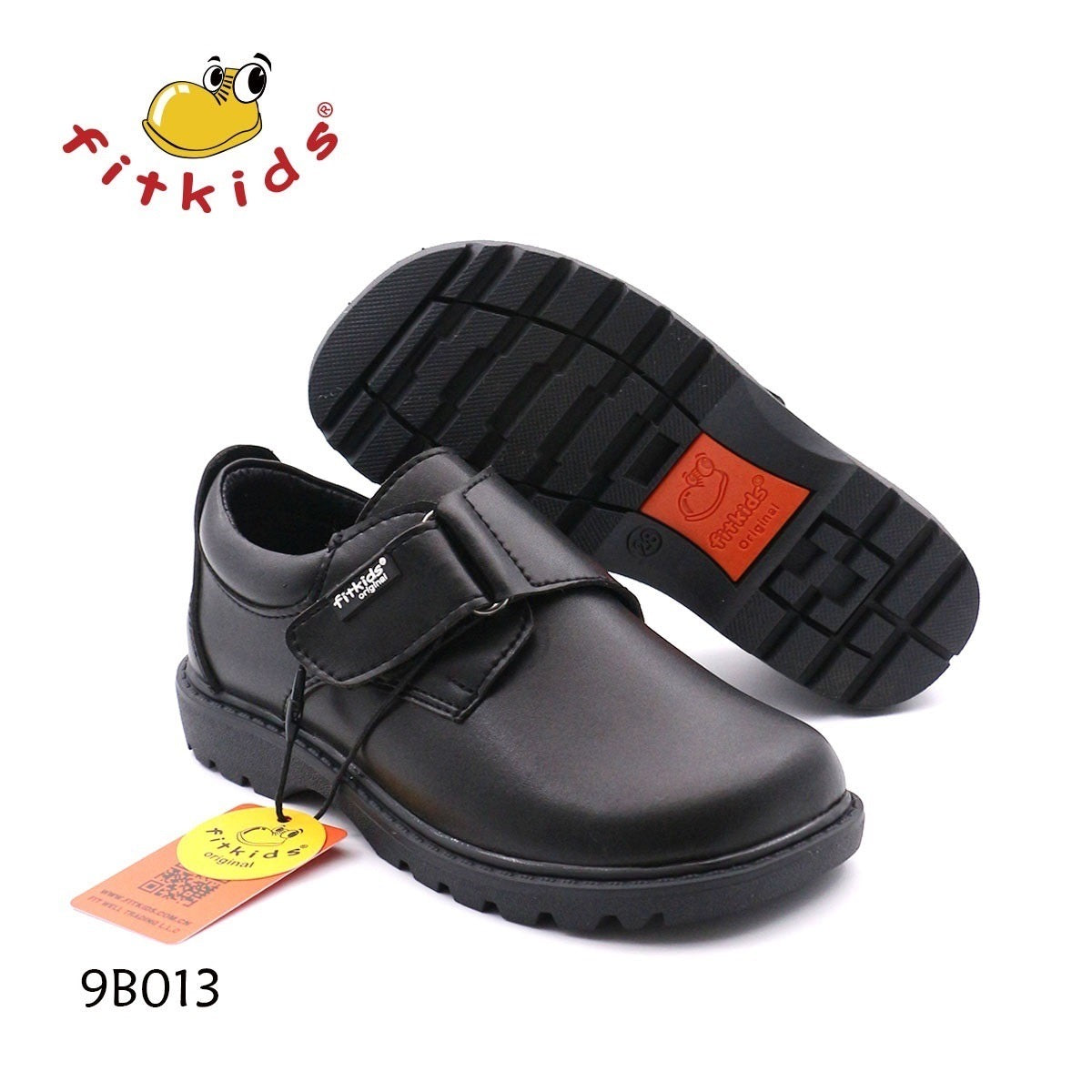 Fitkids Black Velcro-Strap Boys' School Shoes