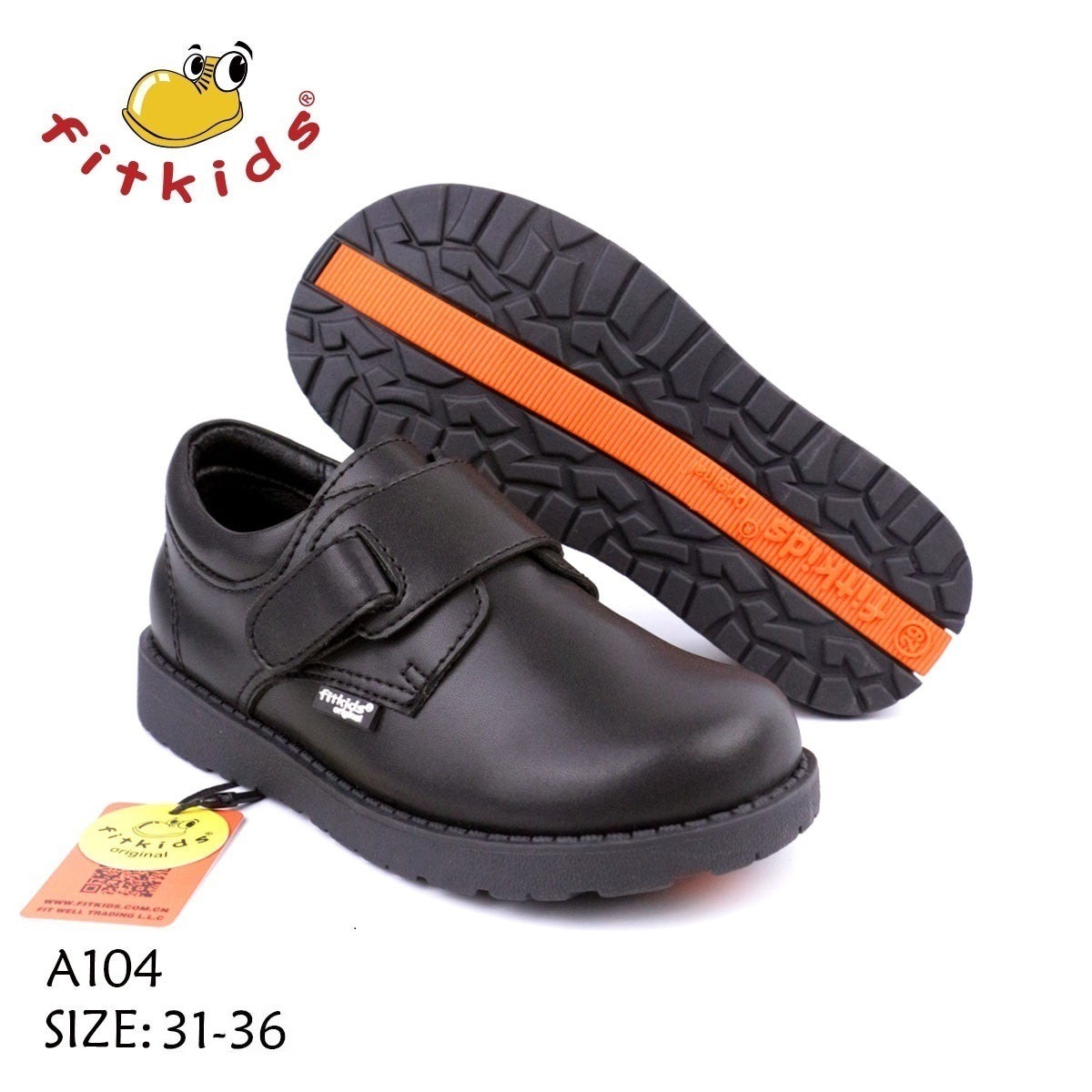 Fitkids Black Velcro-Strap Boys' School Shoes