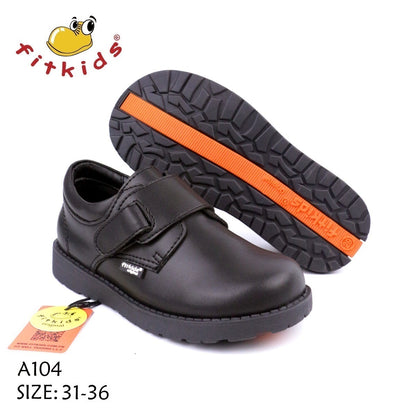 Fitkids Black Velcro-Strap Boys' School Shoes
