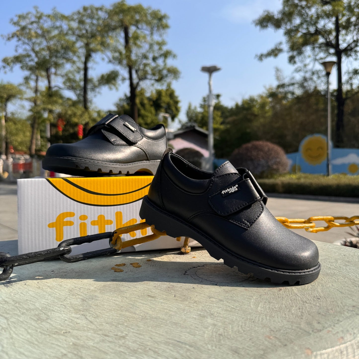 Fitkids Black Velcro-Strap Boys' School Shoes