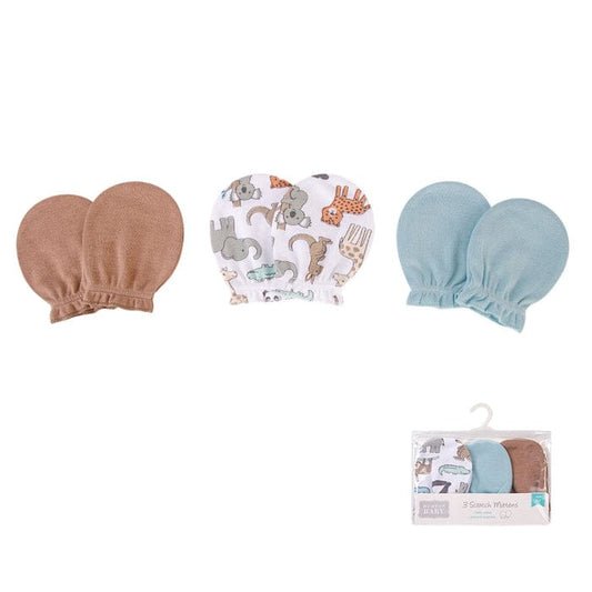 Hudson Baby 3-pack of scratch mittens in Blue and Brown