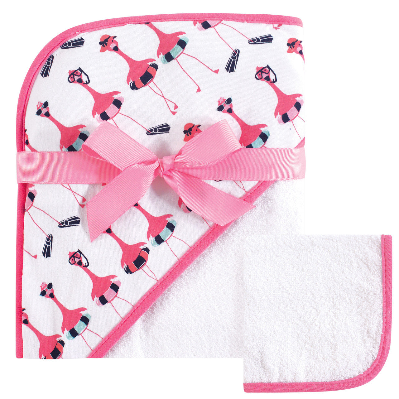 Hudson Baby "Fancy Flamingo" Cotton Hooded Towel and Washcloth