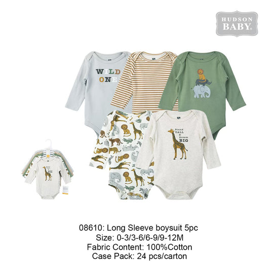 Hudson Baby "Wild One" Long Sleeve Bodysuit 5 pc pack