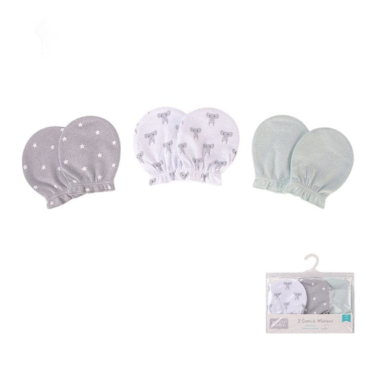 Hudson Baby 3-pack of scratch mittens in Grey and White