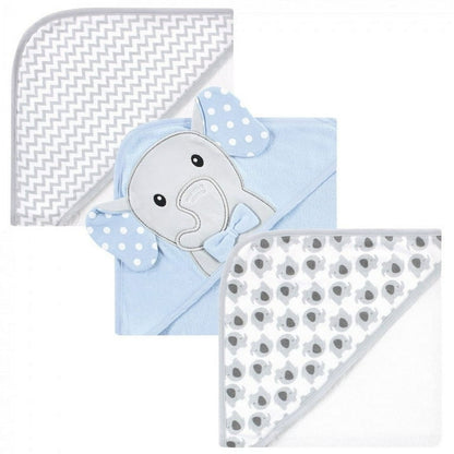 Hudson Baby "Blue Elephant" Cotton Rich Hooded Towels 3 Piece Set