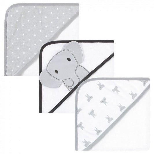 Hudson Baby "Grey Elephant" Cotton Rich Hooded Towels 3 Piece Set