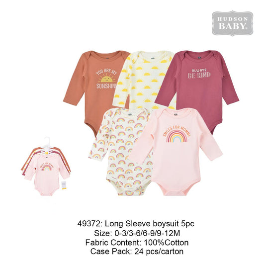 Hudson Baby "Sunshine & Rainbows" Long Sleeve Bodysuit 5 pc pack