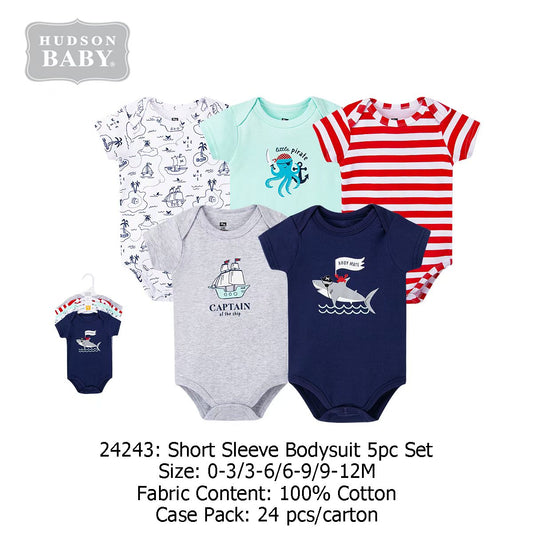 Hudson Baby "Ship Captain" Short Sleeve Bodysuit 5 pc pack