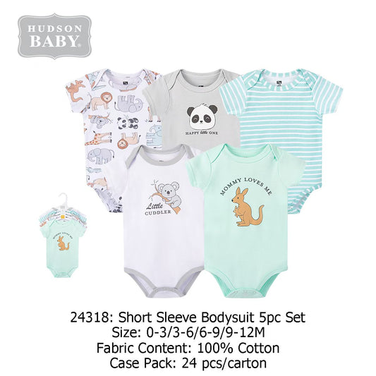 Hudson Baby "Cute Animals" Short Sleeve Bodysuit 5 pc pack