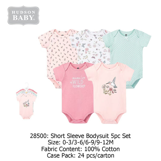 Hudson Baby "Mama's Wildflower" Short Sleeve Bodysuit 5 pc pack