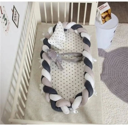 Baby portable travel nest bed with braided bumper