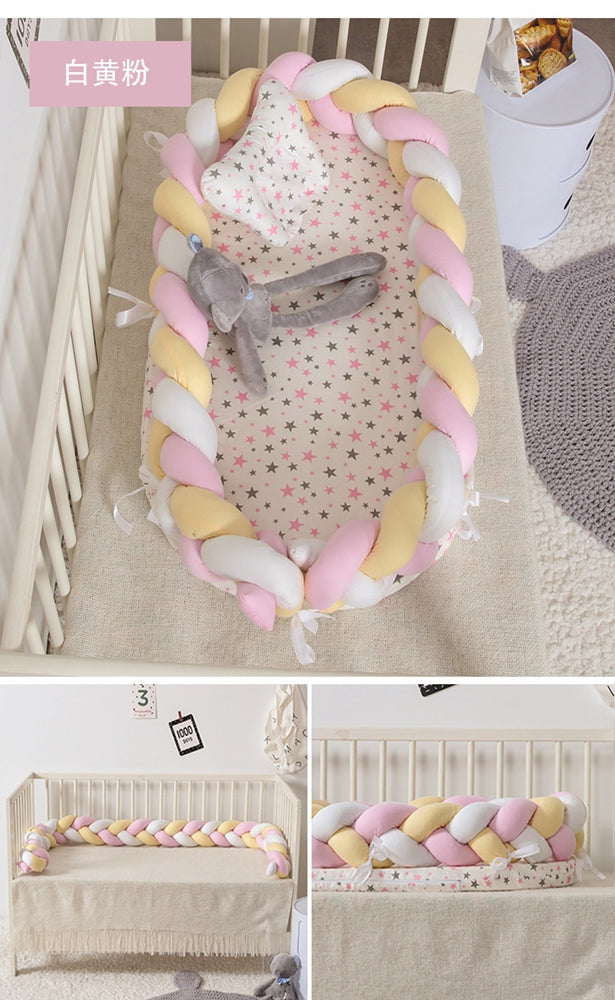 Baby portable travel nest bed with braided bumper