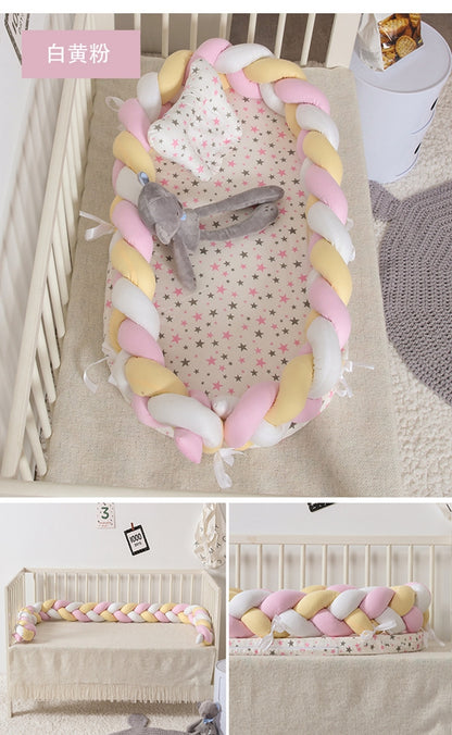 Baby portable travel nest bed with braided bumper