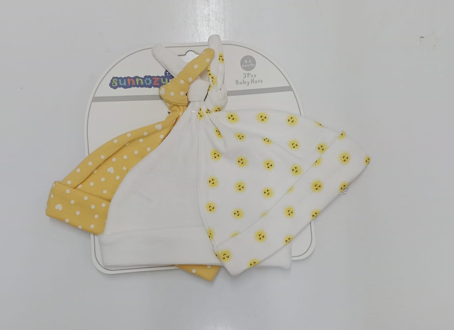 Newborn Beanie hats 3pc - Sunny Yellow prints