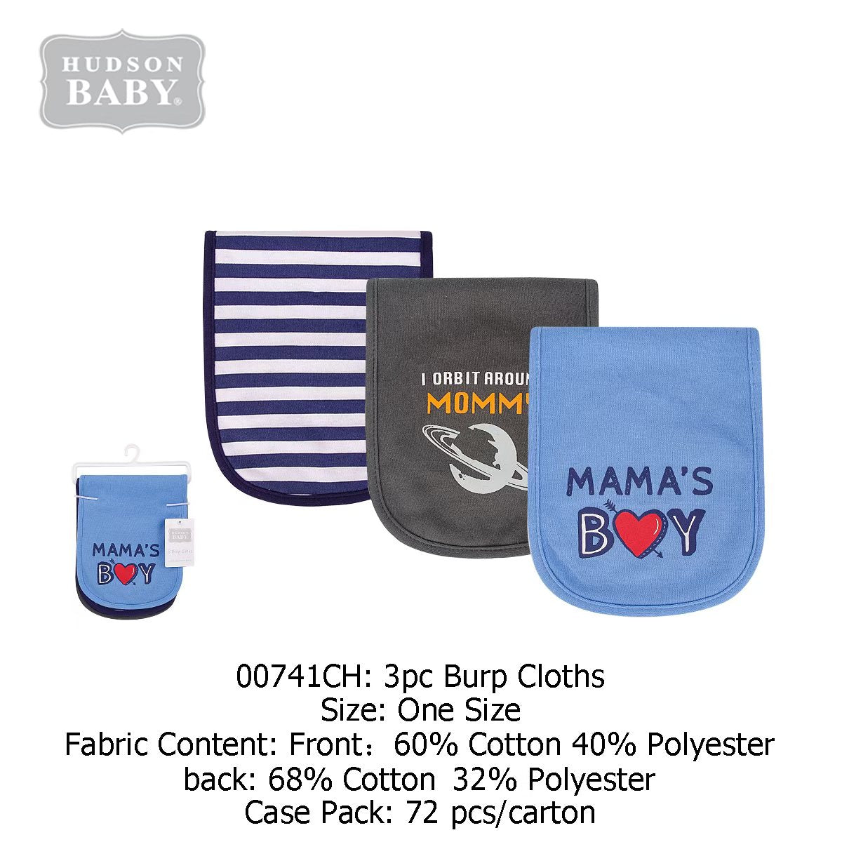 Hudson Baby 3-piece burp cloth in blue and gray
