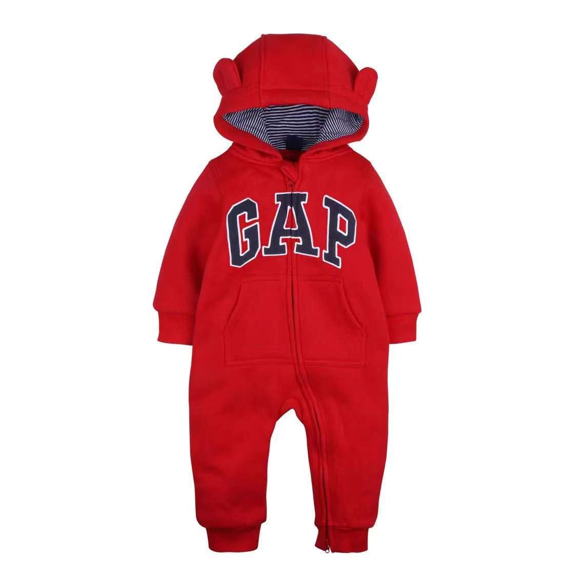 Baby hooded one-piece layered red romper