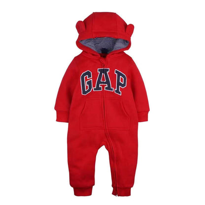 Baby hooded one-piece layered red romper