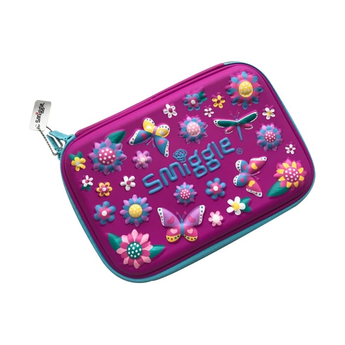Smiggle Hardtop Pencil Case - Vibrant Butterfly & Flower Design