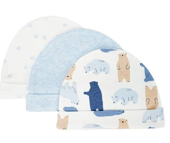 Newborn hats 3pc -Cozy bear prints